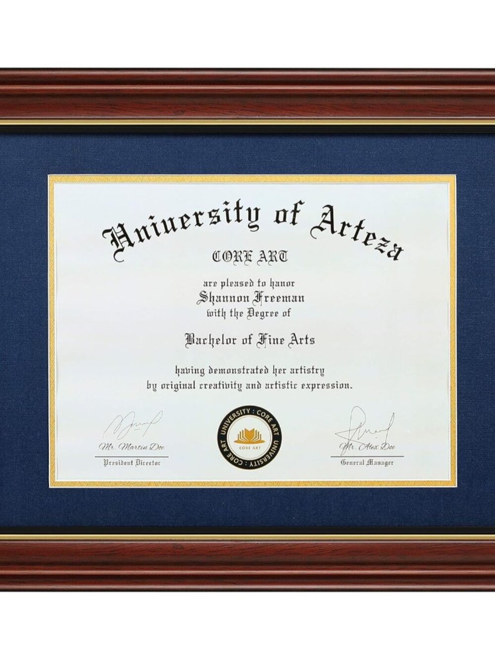 11x14 Diploma Frame Display Certificates 8.5x11 with Navy Mat or Documents 11x14